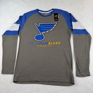NHL St. Louis Blues Hockey Shirt Mens Medium Grey Blue Raglan Long‎ Sleeve Tee